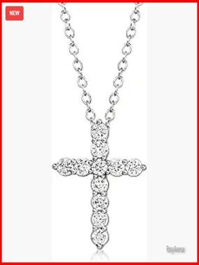 Sterling Silver Lab-Grown Diamond Cross Pendant Necklace 18 Inch Chain